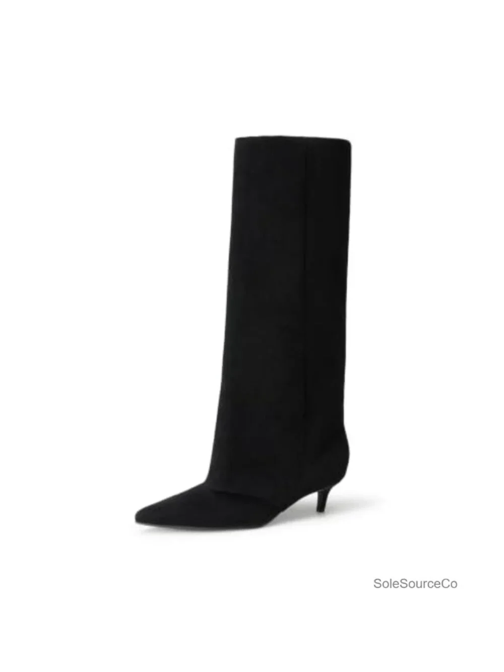 Faux Suede Knee High Boots Fold Over Kitten Heel Pointed Toe Women